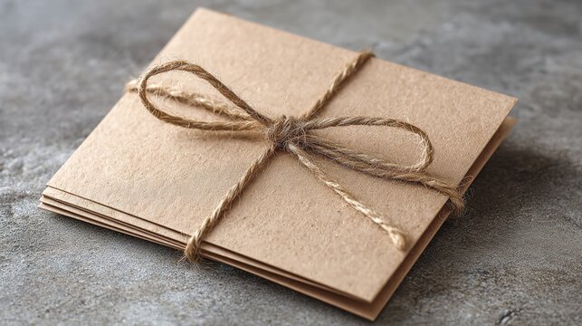 A stack of heartfelt handmade invitations tied with rustic twine waiting to deliver joy and anticipation in soft even