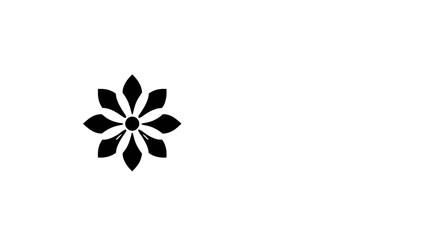 A minimalist black and white graphic featuring a stylized floral design.