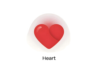 Vibrant red heart icon with a glossy surface and subtle gradient effect isolated on a transparent background