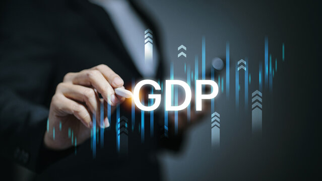 GDP Growth with Rising Bars and Arrows on Digital Interface