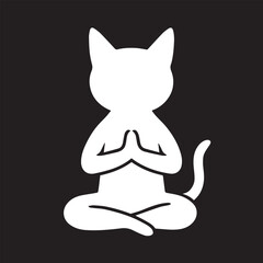 Savasana Cat – White Silhouette Inverse Yoga Vector on Black Background