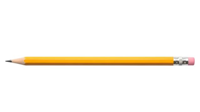 Classic sharpened yellow pencil with eraser on a black background