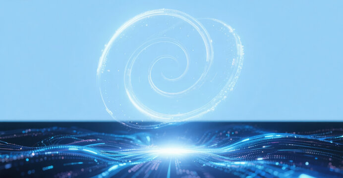 Tech-savvy vortex energy field product launch stage abstract background