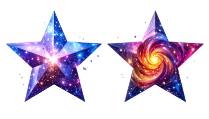 Set of 3D Golden Star Pattern Abstract Composition isolated on transparent background