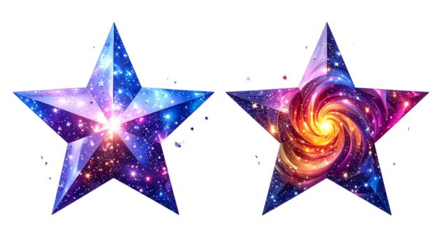 Set of 3D Golden Star Pattern Abstract Composition isolated on transparent background