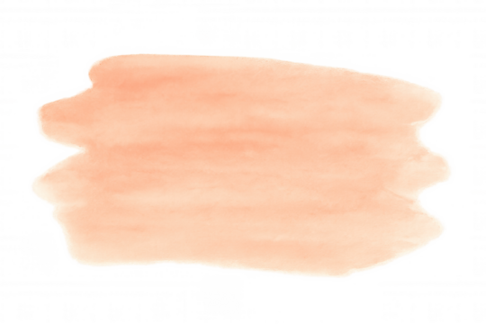 Peach watercolor texture splash creating an artistic background, a soft pastel abstract paint stain on transparent backdrop