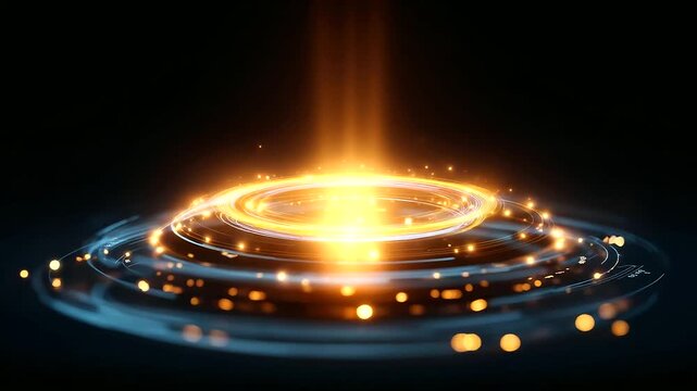 A luminous SAP dashboard radiates from a floating hologram of a glowing lamp symbolizing integration and innovation. Digital modules orbit the central light in harmonious motion