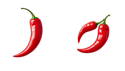Pair of Red Chili Pepper Variations isolated on transparent background