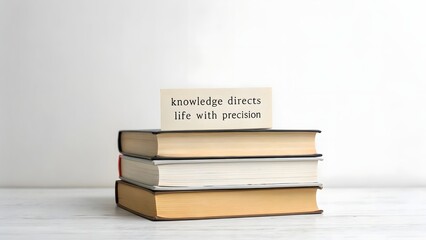 Stack of Books with Inspirational Quote on White Background