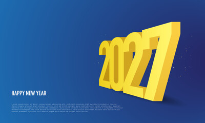 Happy new year 2027 template design with golden number on blue background.