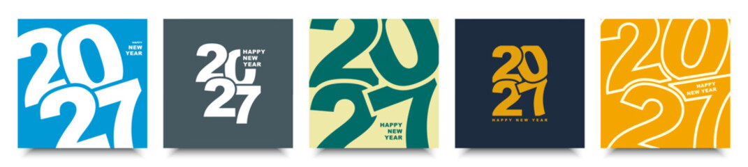 Set of Happy New Year 2027 logo design template with numbers and typography.