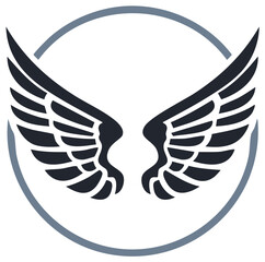 Obraz premium Minimalist angel wings in a circular frame vector icon for freedom and aviation concepts