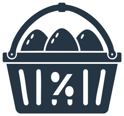 Shopping Basket Filled With Eggs With a Percentage Sign Symbol on It Isolated