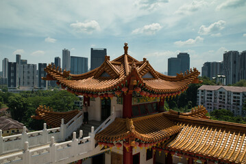 Naklejka premium Details of the decoration of Thean Hou Temple in Kuala Lumpur, Malaysia. This impressive six-story Chinese temple is dedicated to Mazu, the Chinese goddess of the sea who protects fishermen and sailor