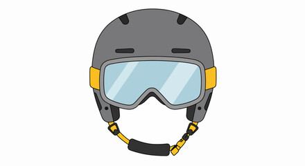 Winter Sport Safety Gear: Grey Ski Helmet with Integrated Blue Goggles Vector Illustration