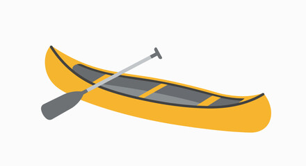Vibrant Yellow Canoe with Gray Paddle Isolated on White - Flat Design Vector