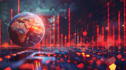 Digital earth with glowing data streams and abstract futuristic background