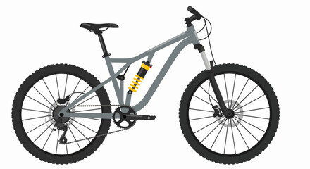 Fototapeta premium Modern Trail Performance: Grey Mountain Bicycle with Yellow Suspension