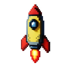 Pixelated rocket ship with transparent background
