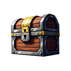 Pixelated treasure chest illustration with metallic accents