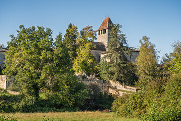 Fototapeta premium Scenic rural landscape view of historic Saint Avit medieval village and church, Lacapelle-Biron, Lot-et-Garonne, France