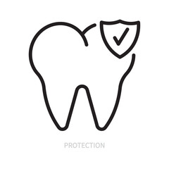 Tooth protection line icon. Dental, tooth symbol. Dentistry, stomatology, medicine, hygiene concept. Isolated on a white background. Editable stroke. Flat design. Vector illustration.