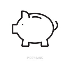 Piggy bank line icon. Business concept. Coin box, finance, savings sign, symbol. Isolated on a white background. Editable stroke. Flat design. Vector illustration.