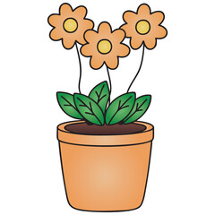 Simple Potted Orange Flowers in Terracotta Pot Vector Illustration