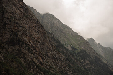 close-up of the texture of the steep, rocky mountain slopes