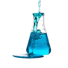 Pouring liquid into a laboratory flask isolated on transparent background