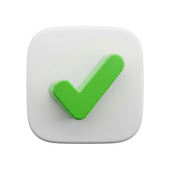 3d green checkmark on white rounded square minimalist icon isolated on transparent background