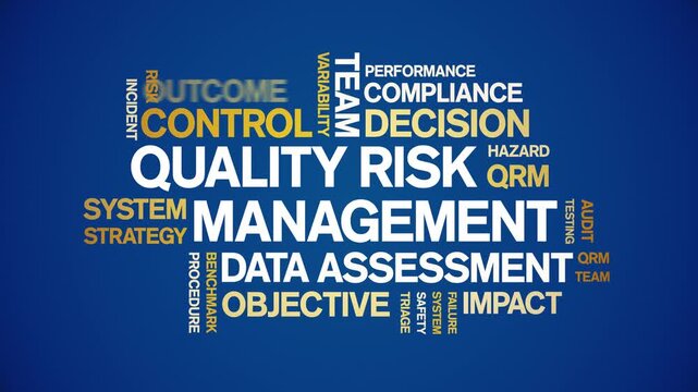 Quality Risk Management animated word cloud-text design animation tag kinetic typography seamless loop.