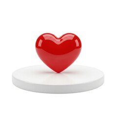 3d glossy red heart symbol on white pedestal realistic render isolated on transparent background