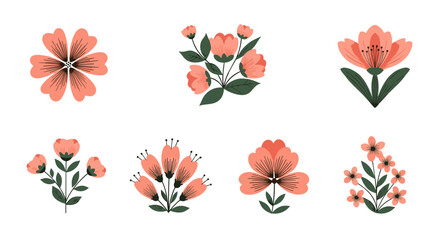 A collection of beautiful coral colored flowers arranged in a grid.