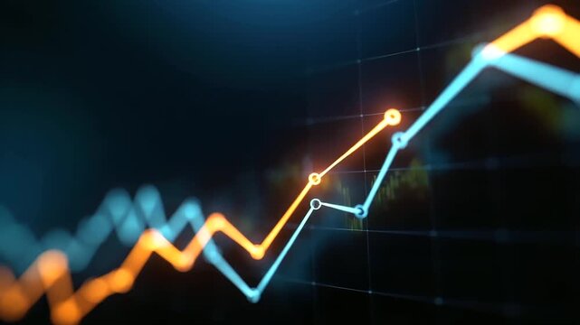A luminous forecasting platform projects AI driven data streams in 3D trend lines glowing as they climb upward dynamically. The atmosphere reflects prediction precision and