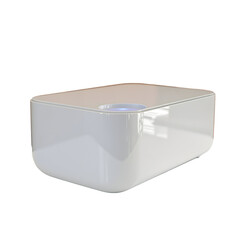 White rectangular object with reflective surface and subtle blue light transparent background