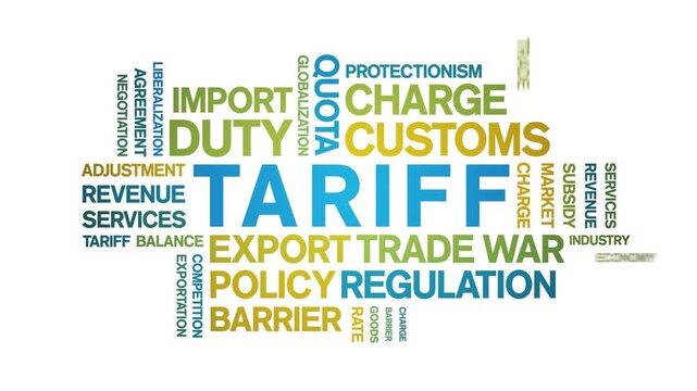 Tariff animated word cloud-text design animation tag kinetic typography seamless loop.