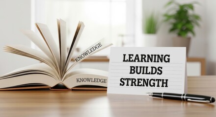 Open book with the word Knowledge and inspiring text message