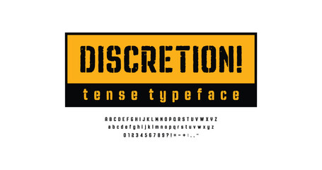 Discretion: Distressed alphabet uppercase font set design. Vector illustration typography grunge style. Fonts design.