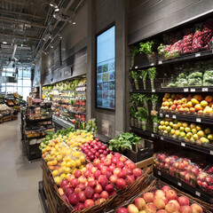 A market stall with fruits and vegetables