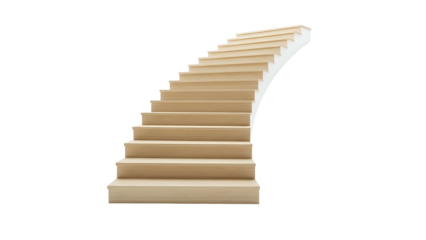 Curved stairway isolated on black; ivory treads, white edging