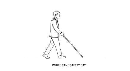 Navigating with Confidence: An illustration of a person using a white cane, promoting the importance of White Cane Safety Day, fostering a sense of respect and understanding.