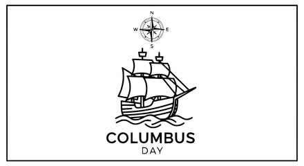Columbus Day: A stylized illustration of a sailing ship set against the backdrop of a compass, symbolizing discovery, journey and exploration. This image invokes a sense of adventure. 