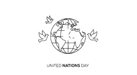 Peaceful Planet: A simple illustration of a globe encircled by doves, symbolizing world peace, unity and the celebration of the United Nations Day.