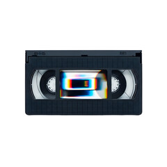 Vhs tape with distorted glitch effect on transparent background