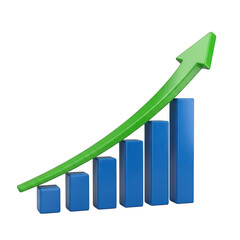 3d upward trend graph with green arrow showing financial growth isolated on transparent background