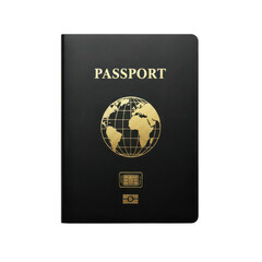 Obraz premium Black passport with gold details on transparent background