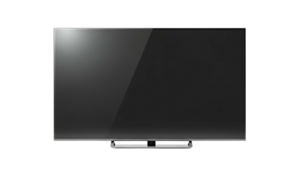 Flat panel television centered against a stark black background