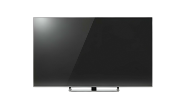 Flat panel television centered against a stark black background