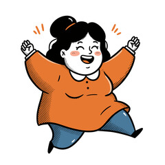 Obraz premium Cheerful plus-sized woman dancing in cartoon style with a joyful expression and humorous vibe 